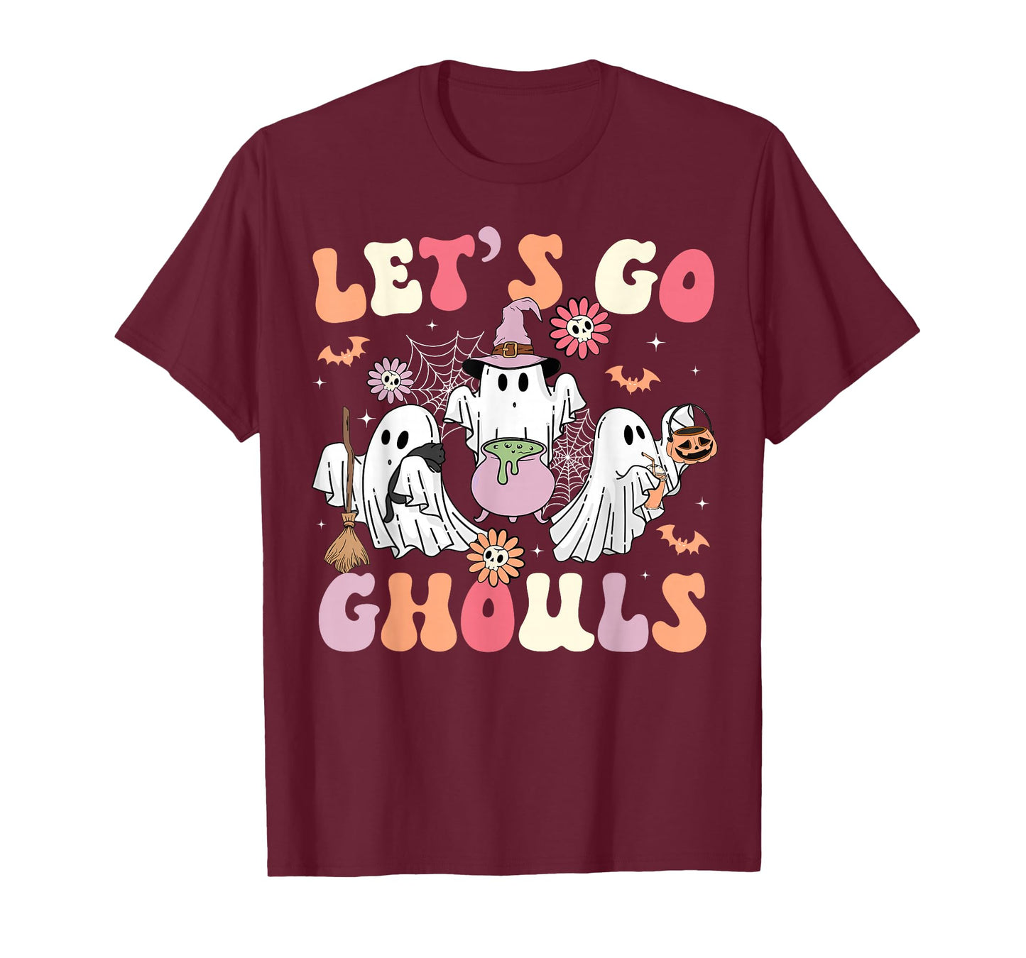 Let's Go Ghouls Halloween Costume Ghost Witch Groovy Retro T-Shirt