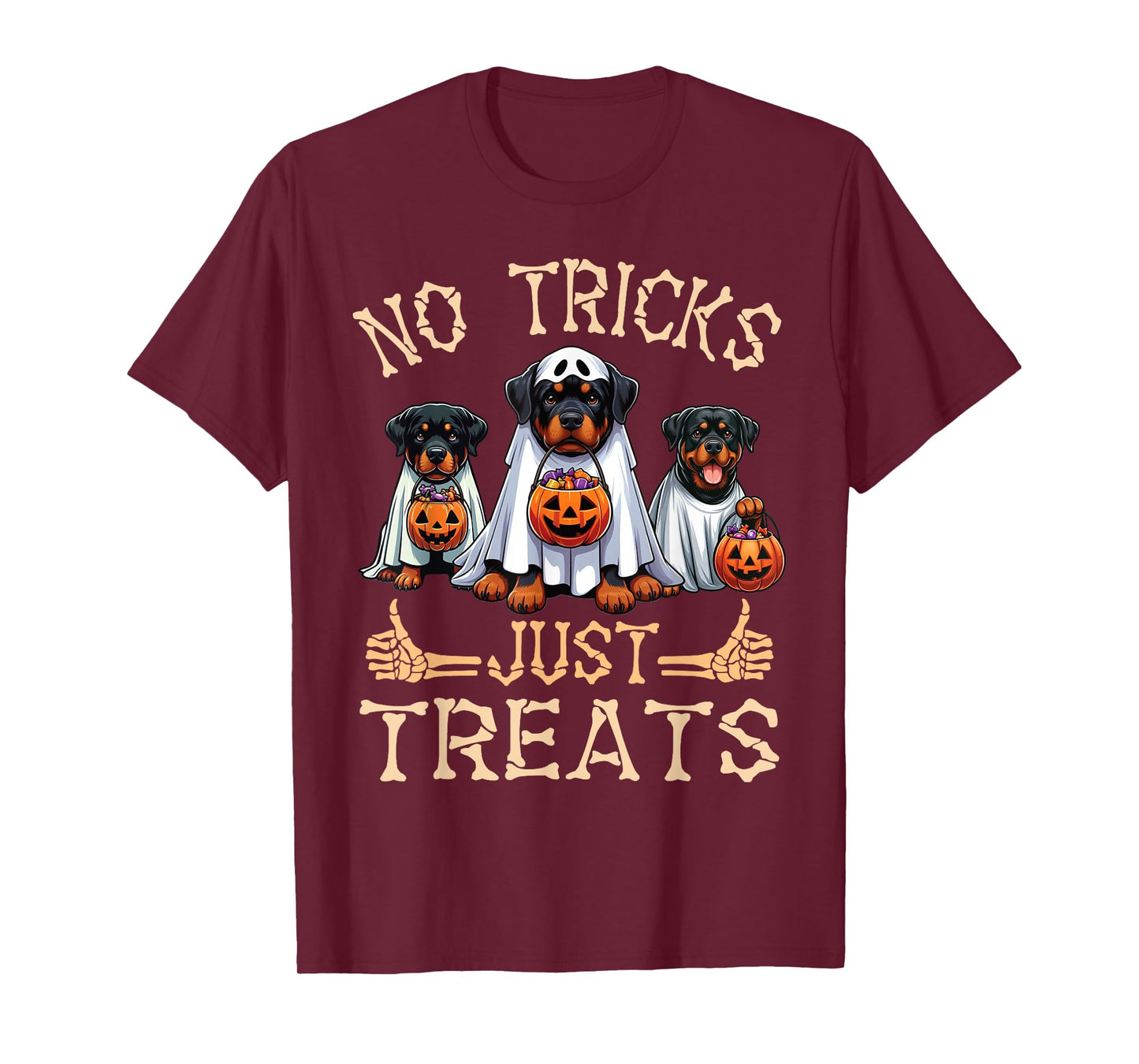 Rottweiler Dog Ghosts Pumpkin Candy No Tricks Just Treats T-Shirt