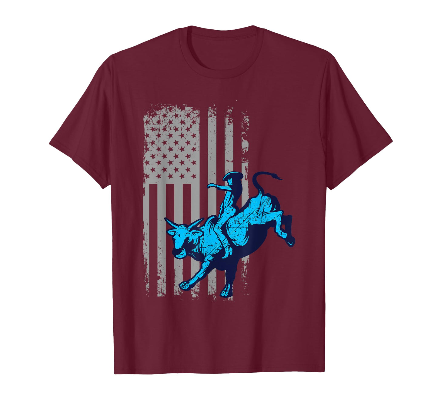 Vintage American Flag Bucking Bull Riding Patriotism Rodeo Women Kids Men T-Shirt