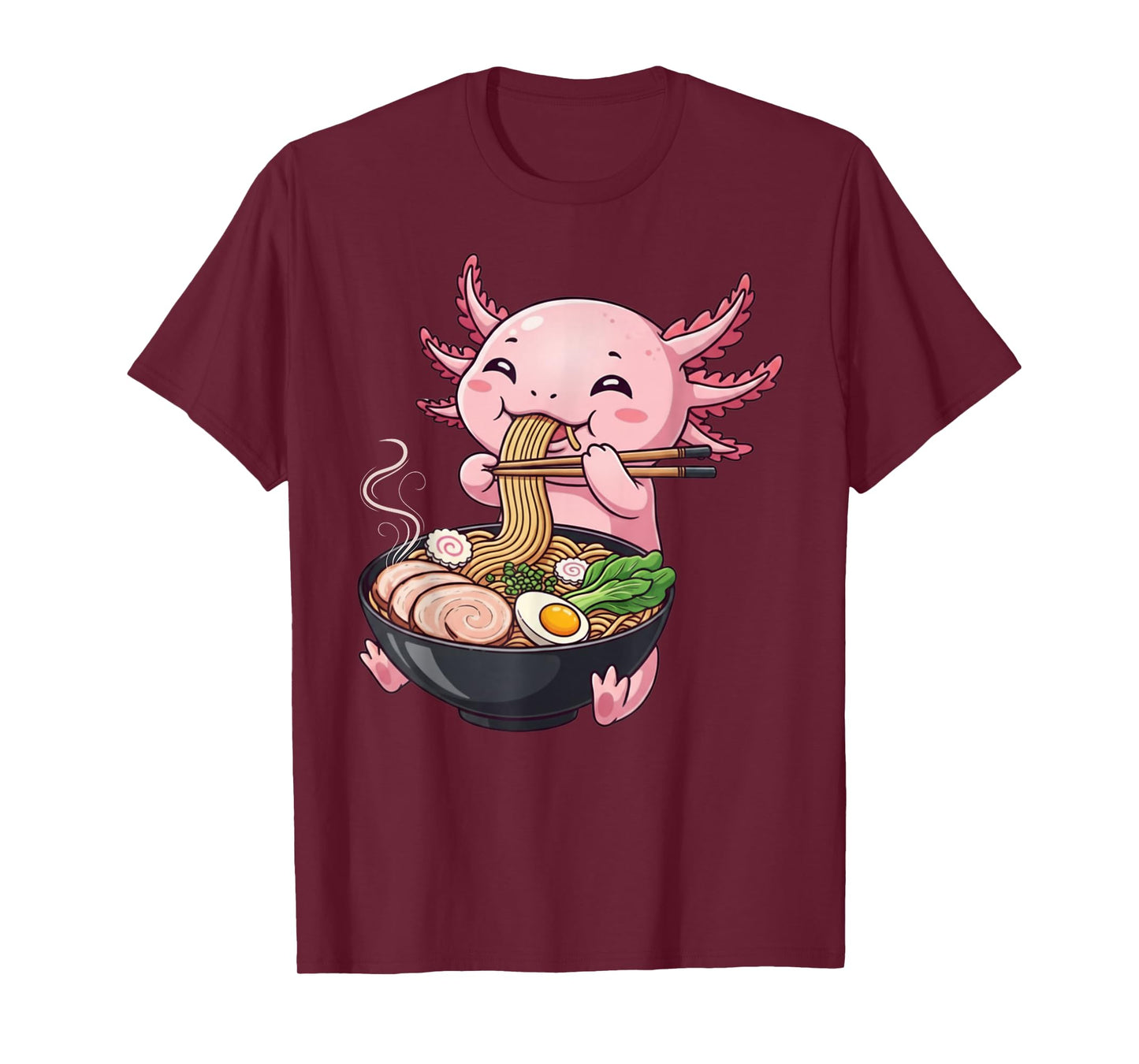 Funny Axolotl Eating Ramen Graphic Tee Japanese Kawaii Anime T-Shirt