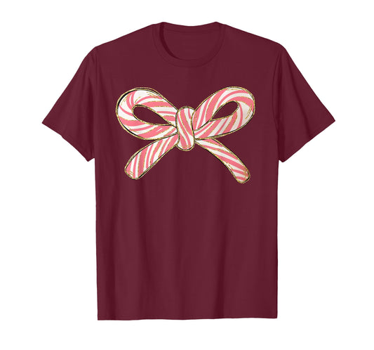 Candy Cane Coquette Bow Christmas Season Girls Womens Retro T-Shirt
