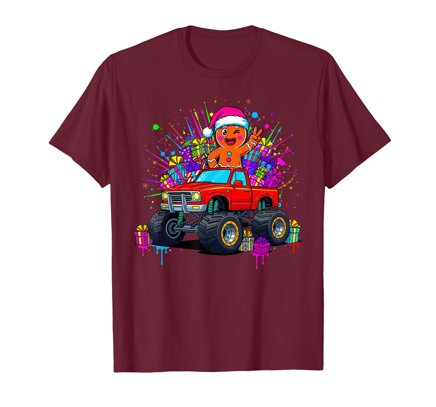 Monster Truck Gingerbread Man Funny Christmas Baking T-Shirt