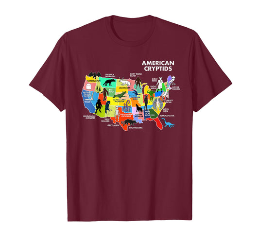 Cryptids Map of the USA T-Shirt
