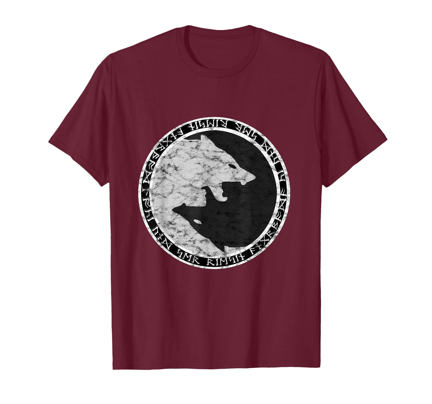 Fenrir Wolf Of Odin With Norse Runes Distressed T-Shirt T-Shirt