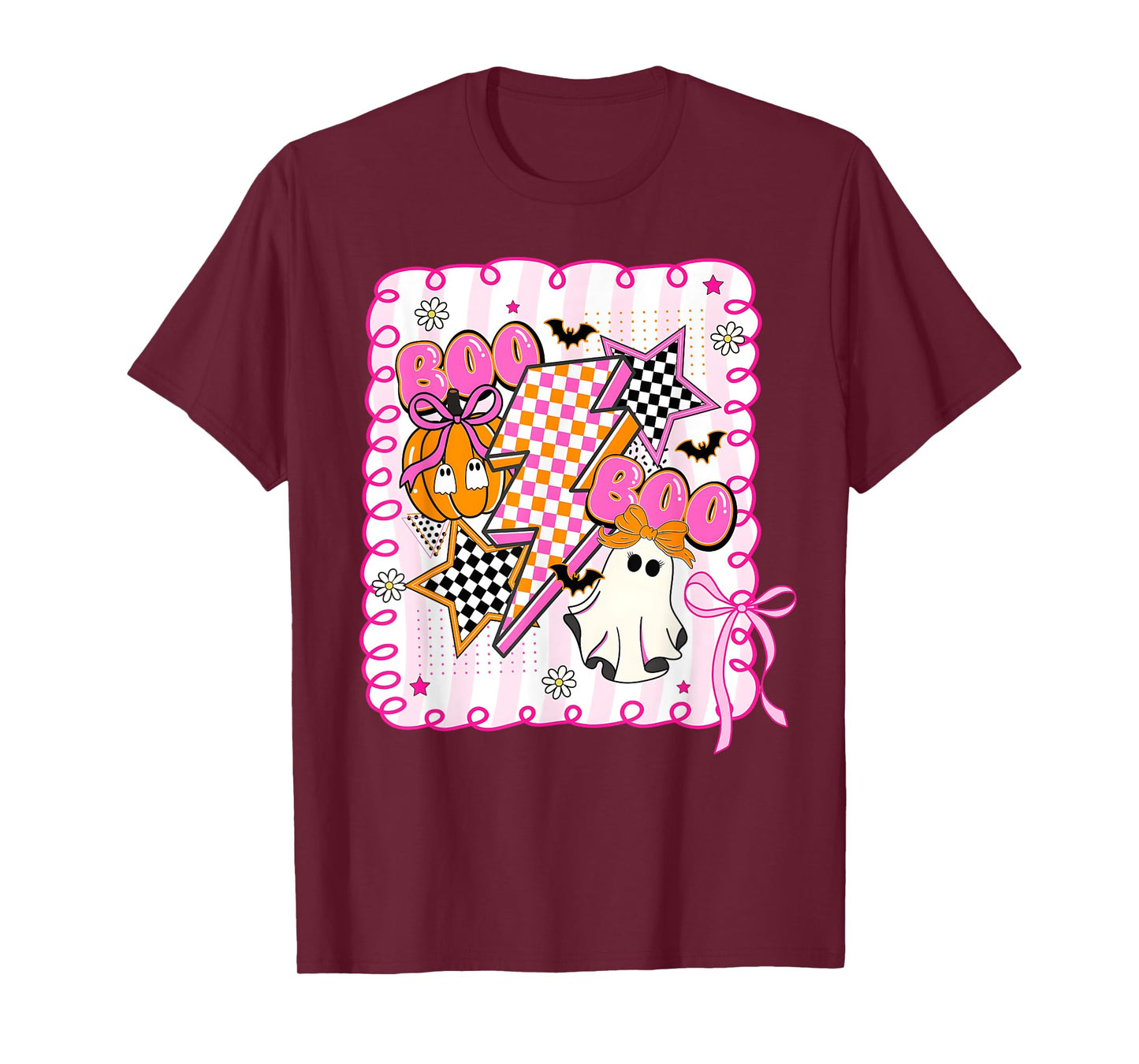 Boo Ghost Pink Coquette Bow Halloween Ghost Girl Women T-Shirt