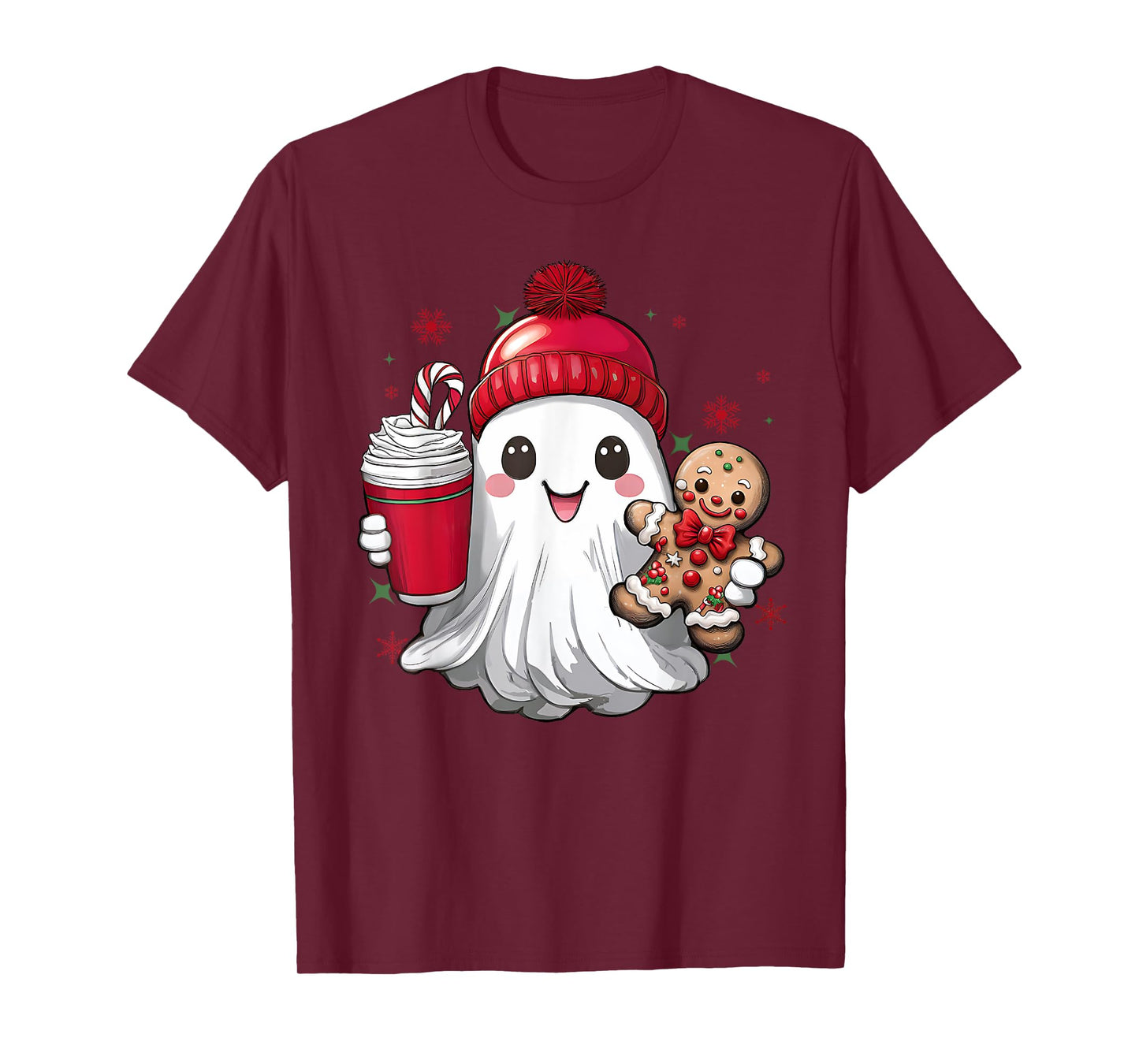 Cute Christmas Ghost Coffee Gingerbread Boojee Xmas Holiday T-Shirt