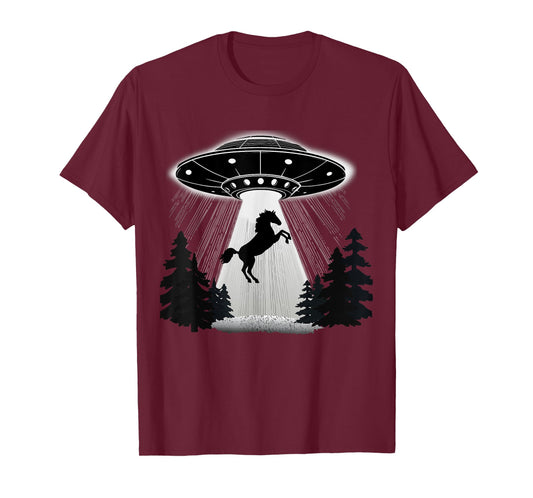 UFO Horse Alien Abduction Flying Saucer Equestrian Cowboy T-Shirt