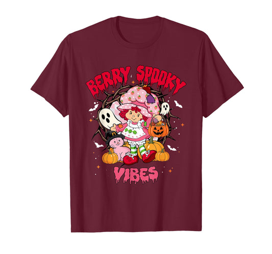 Berry Spooky Vibes Halloween Strawberry Ghost Girls Spooky T-Shirt