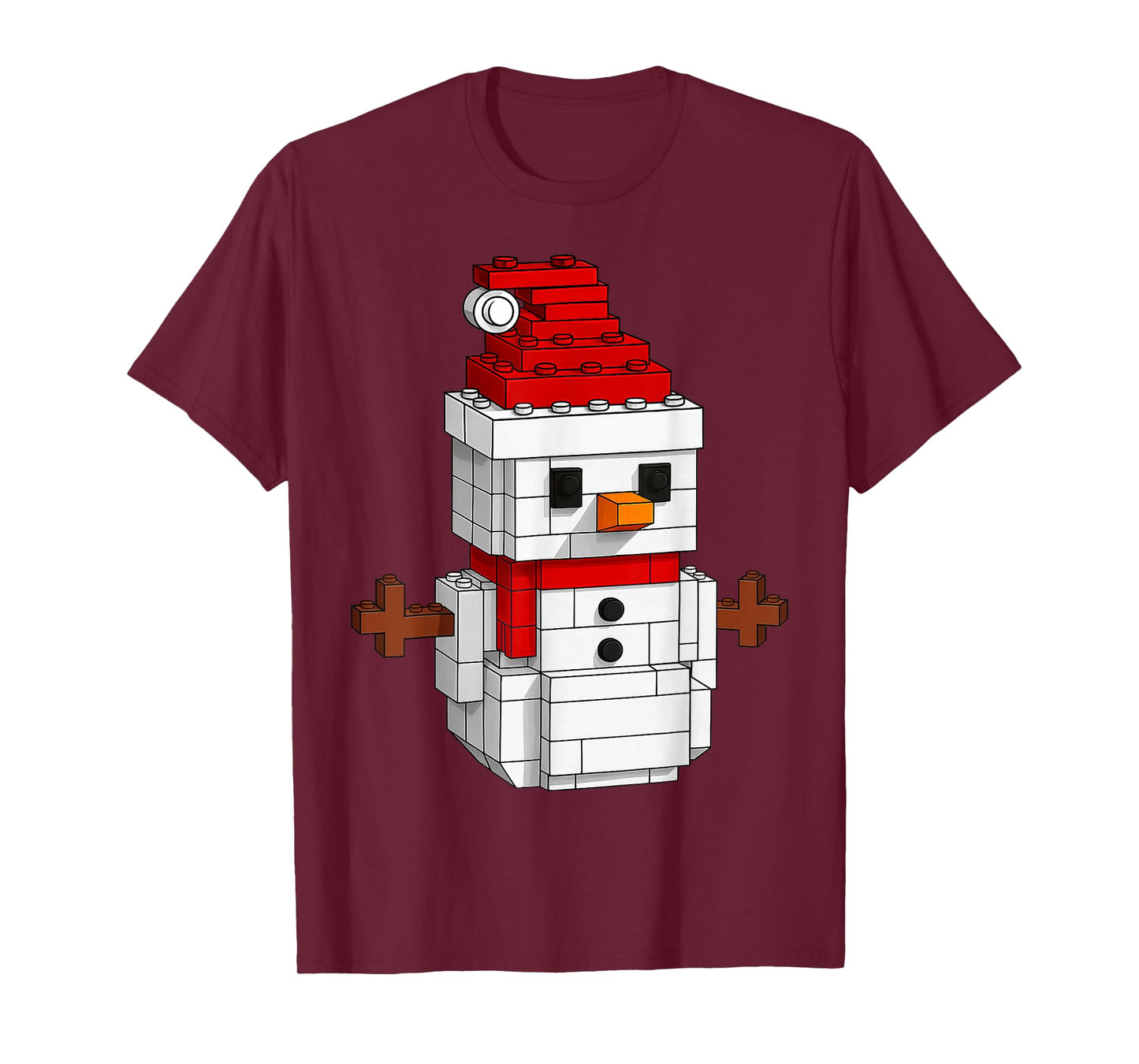Snowman Building Block Master Builders Merry Christmas Kids T-Shirt