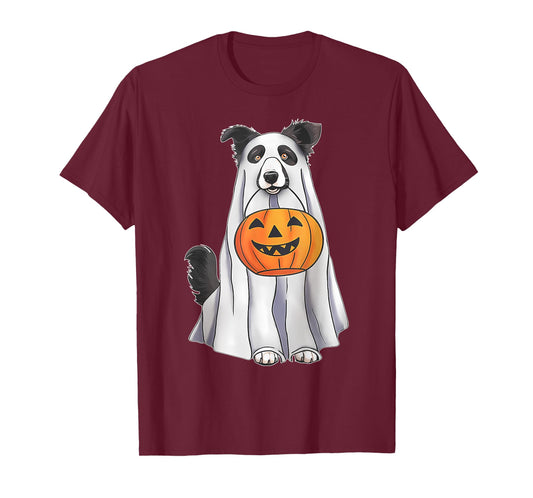 Border Collie Ghost Pumpkin Halloween Costume Fall T-Shirt