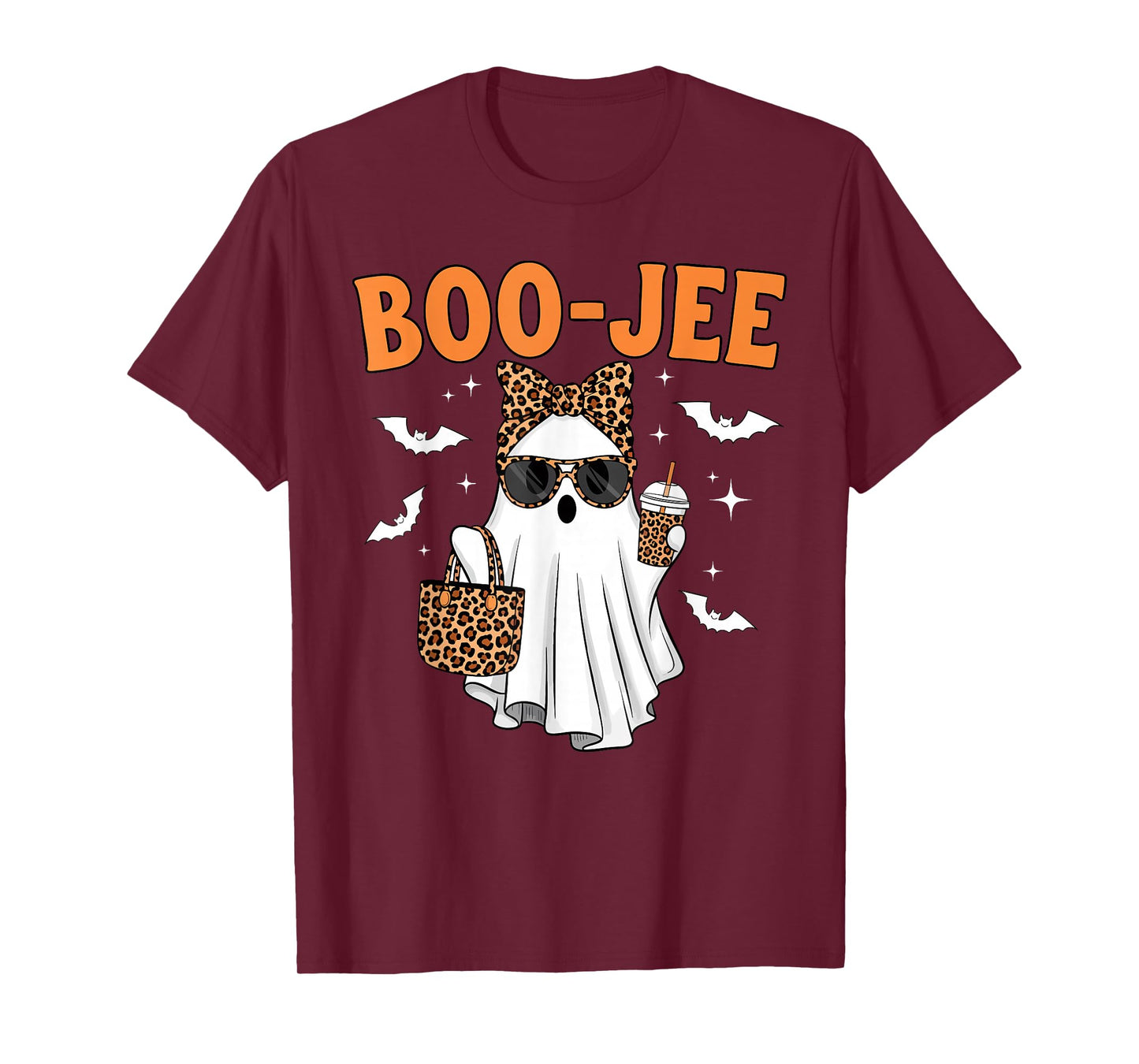 Coquette Leopard Ghost Coffee Boo JEE Halloween Boujee Ghost T-Shirt