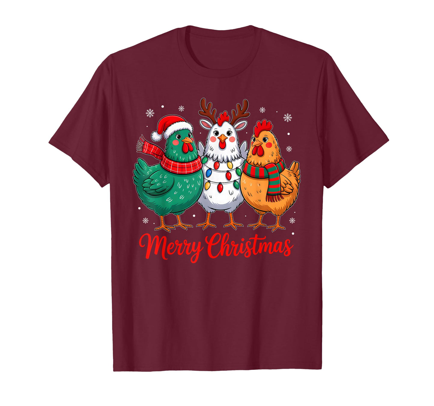 Merry Christmas Chicken Farmer Animal Santa Hat Xmas Lights T-Shirt