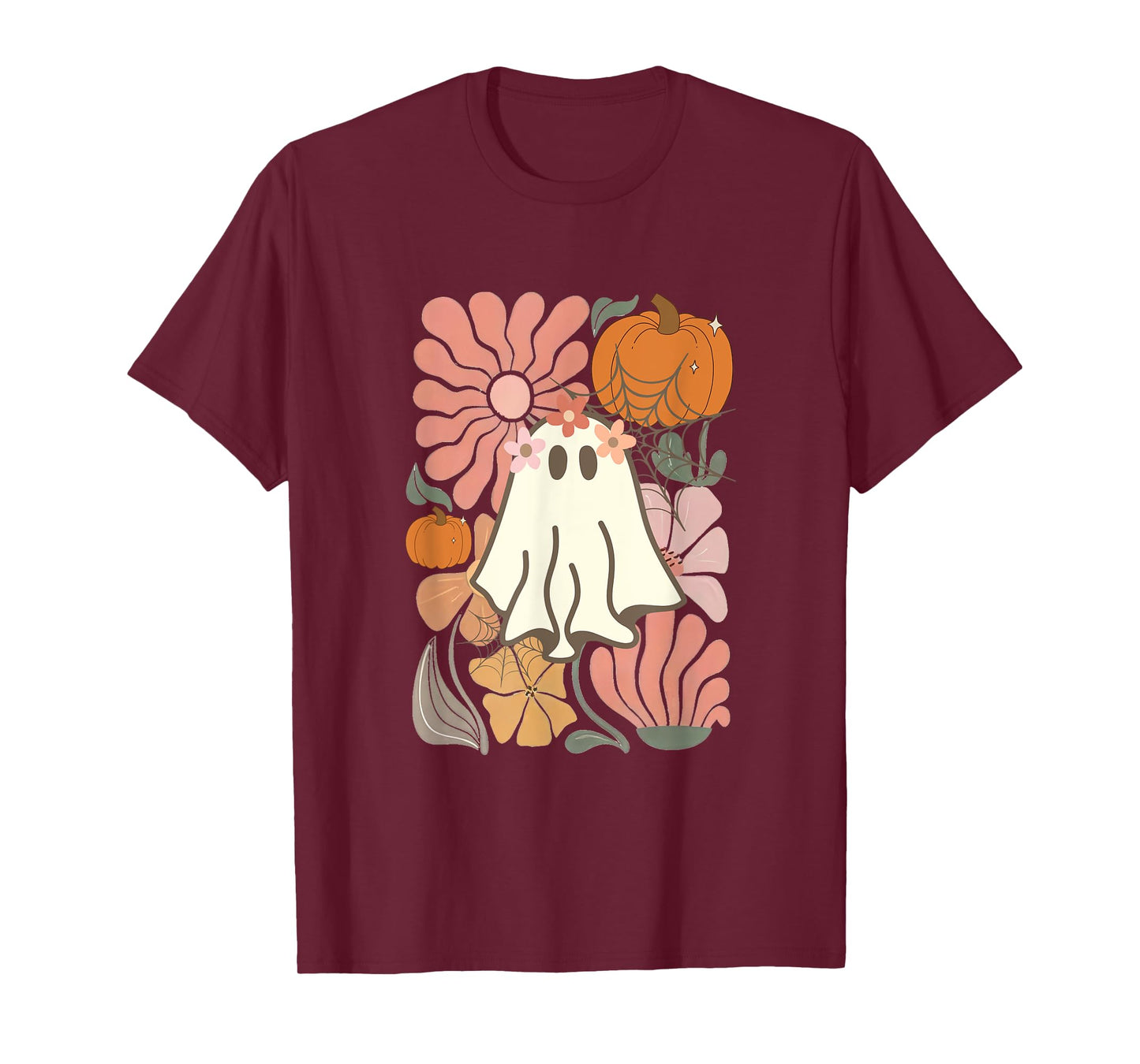 Boho Floral Fall Boho Ghost Cute Halloween for women girl T-Shirt