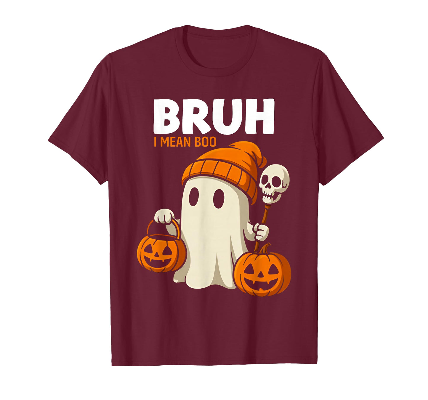 Halloween Bruh I Mean Boo Ghost Skull Pumpkin Boys Kids Men T-Shirt