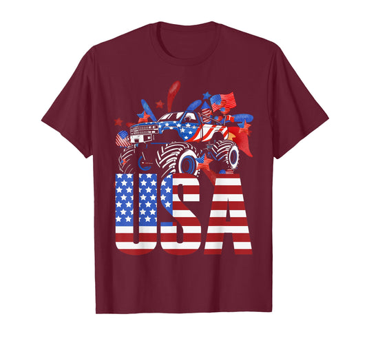 Monster Truck Toddler Boys USA American Flag July 4th T-Shirt
