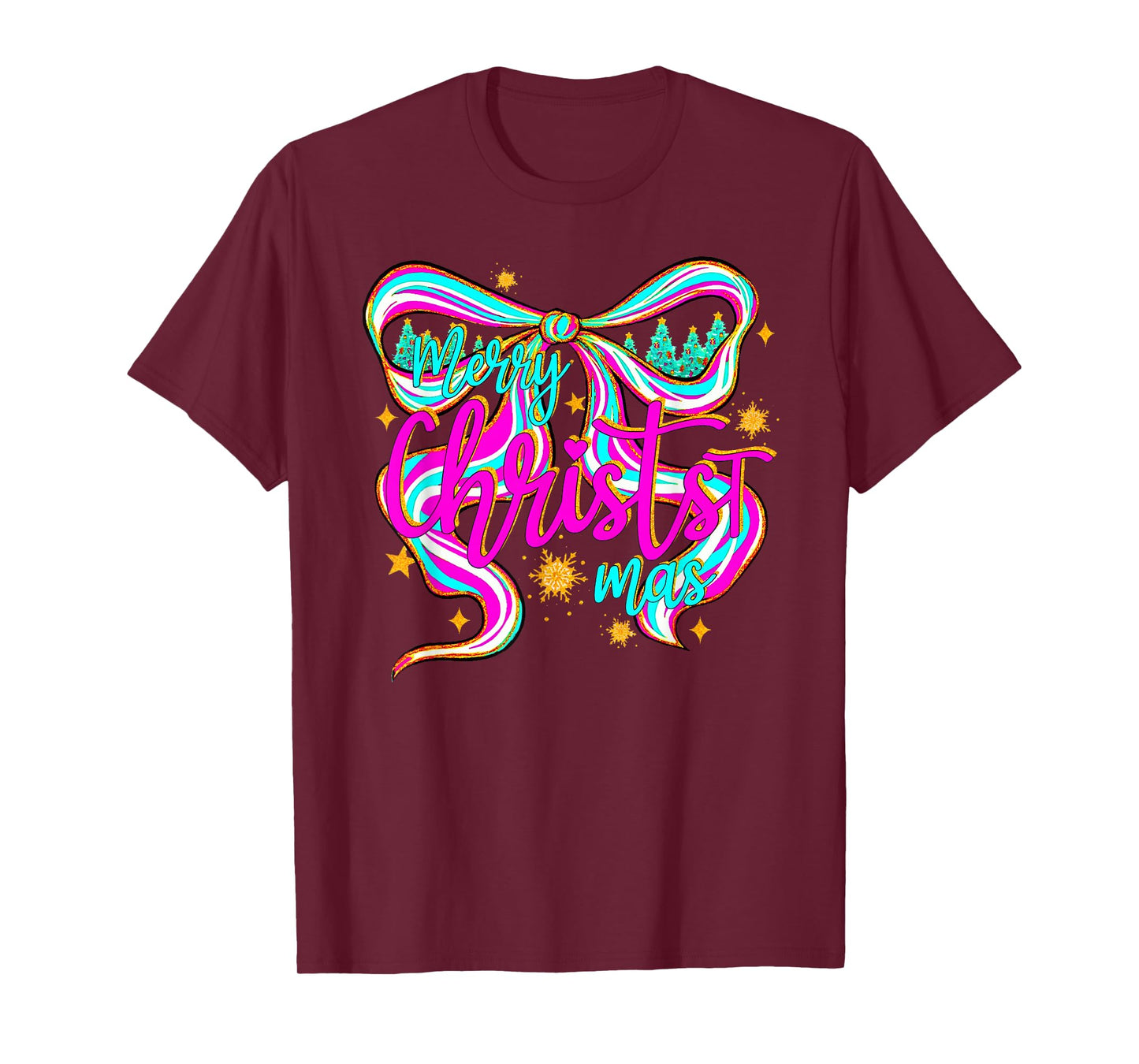 Preppy Merry Christmas Coquette Bow Pink Xmas Tree Girl T-Shirt