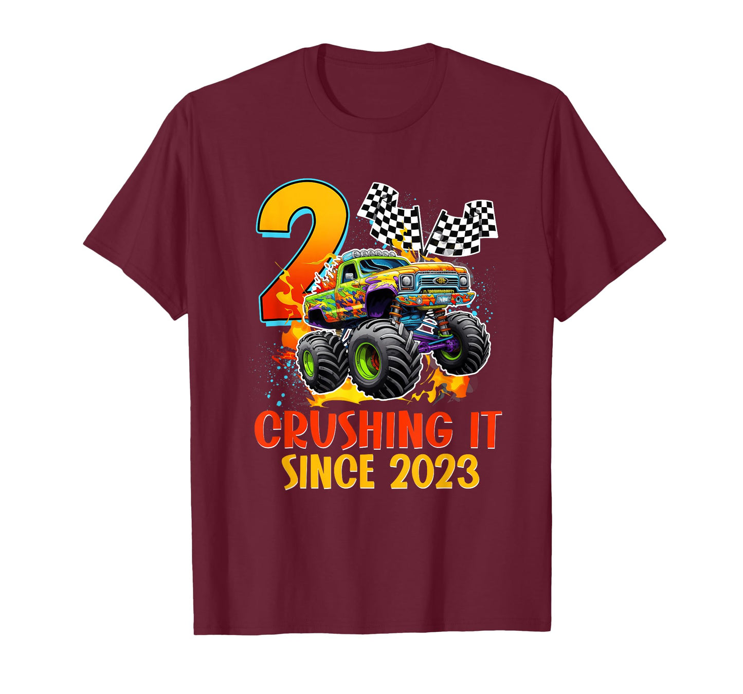 2 Crushing It Since 2023 Birthday Boys Monster Truck 2nd T-Shirt
