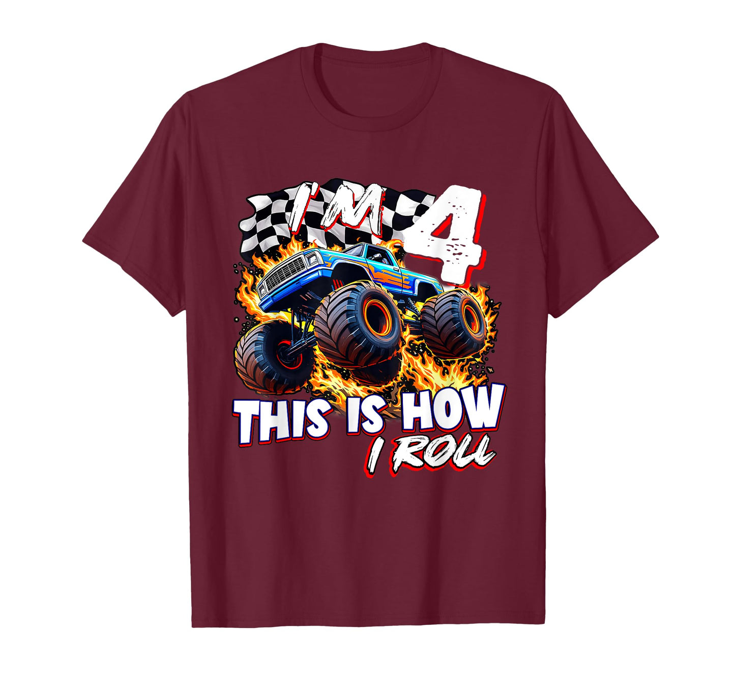 Funny 4 Year Old Birthday Boy Monster Truck 4th Bday Kids T-Shirt