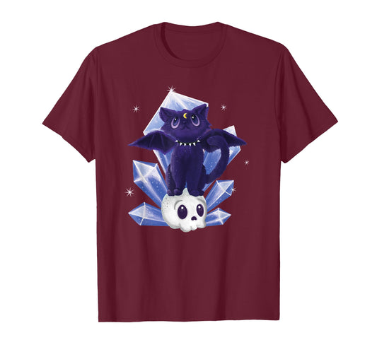 Kawaii Pastel Goth Cute Creepy Witchy Cat and Skull T-Shirt