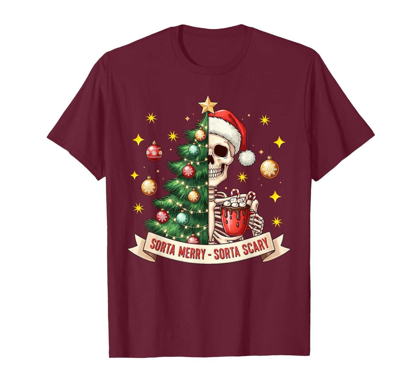 Xmas Skeleton Sorta Merry Sorta Scary Christmas Tree Pajamas T-Shirt