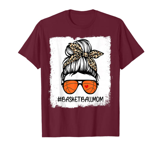Bleached Basketball Mom Life Leopard Messy Bun Game Day T-Shirt