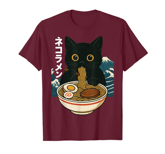Anime Cat Eating Ramen Retro Kawaii Ramen Cat T-Shirt
