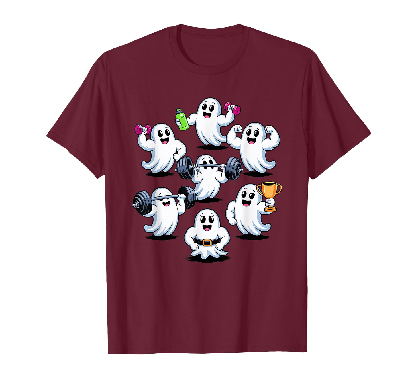 Halloween Ghost Barbell Weights Weightlifting Weightlifter T-Shirt