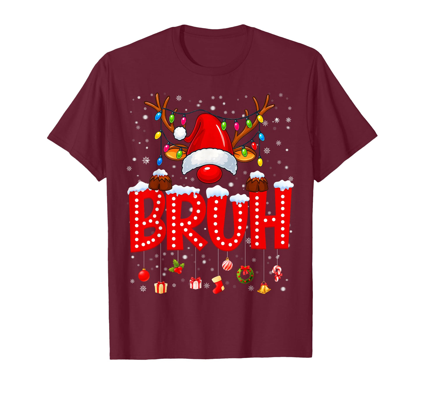 Bruh Reindeer Rudolph Pajamas PJs Christmas Xmas Men Boy Kid T-Shirt