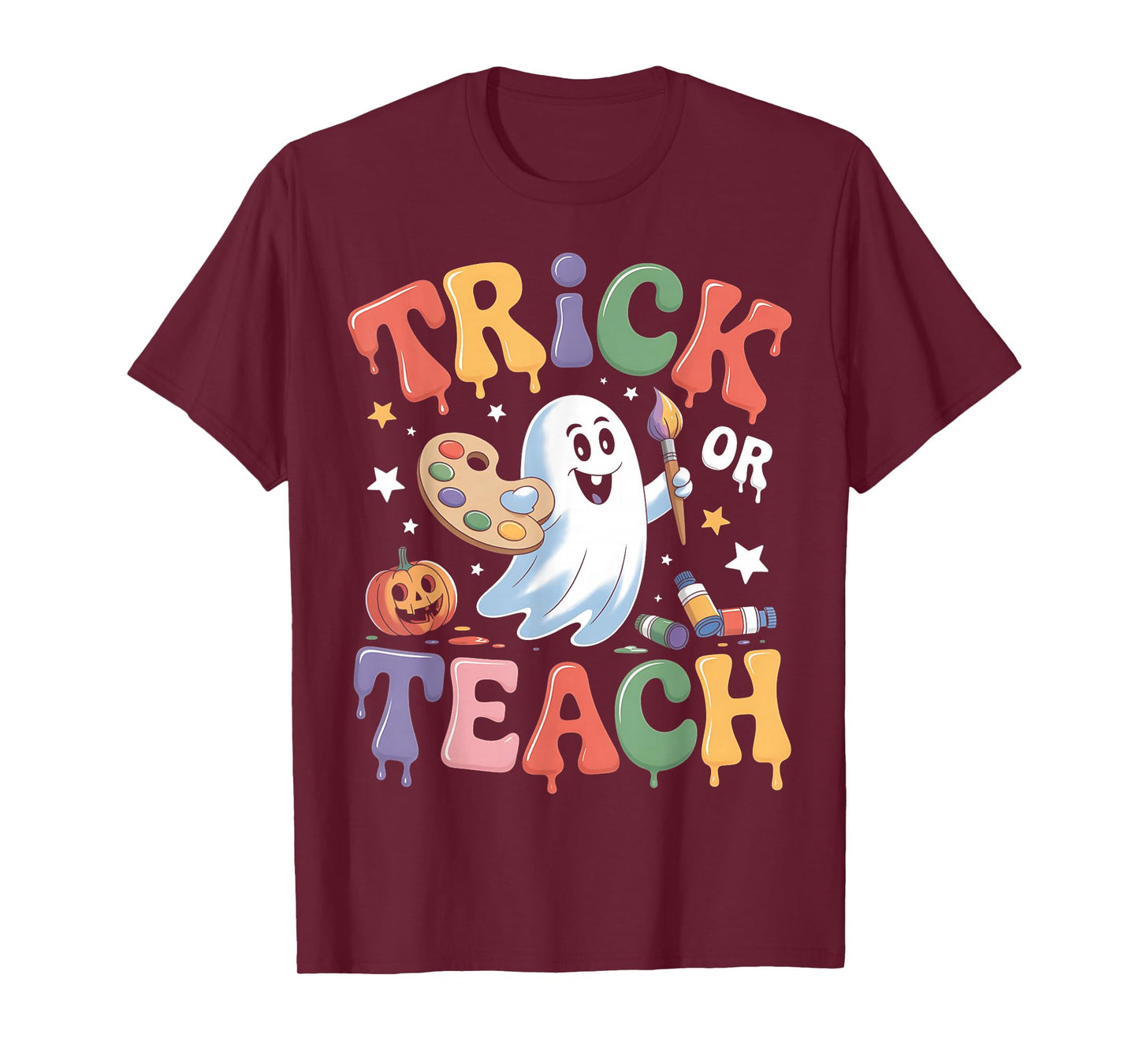 Funny Ghost Art Teacher Trick Or Teach Halloween Costume T-Shirt