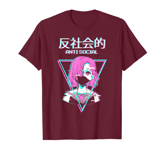 Antisocial Vaporwave Anime Girl Japanese Indie Old T-Shirt