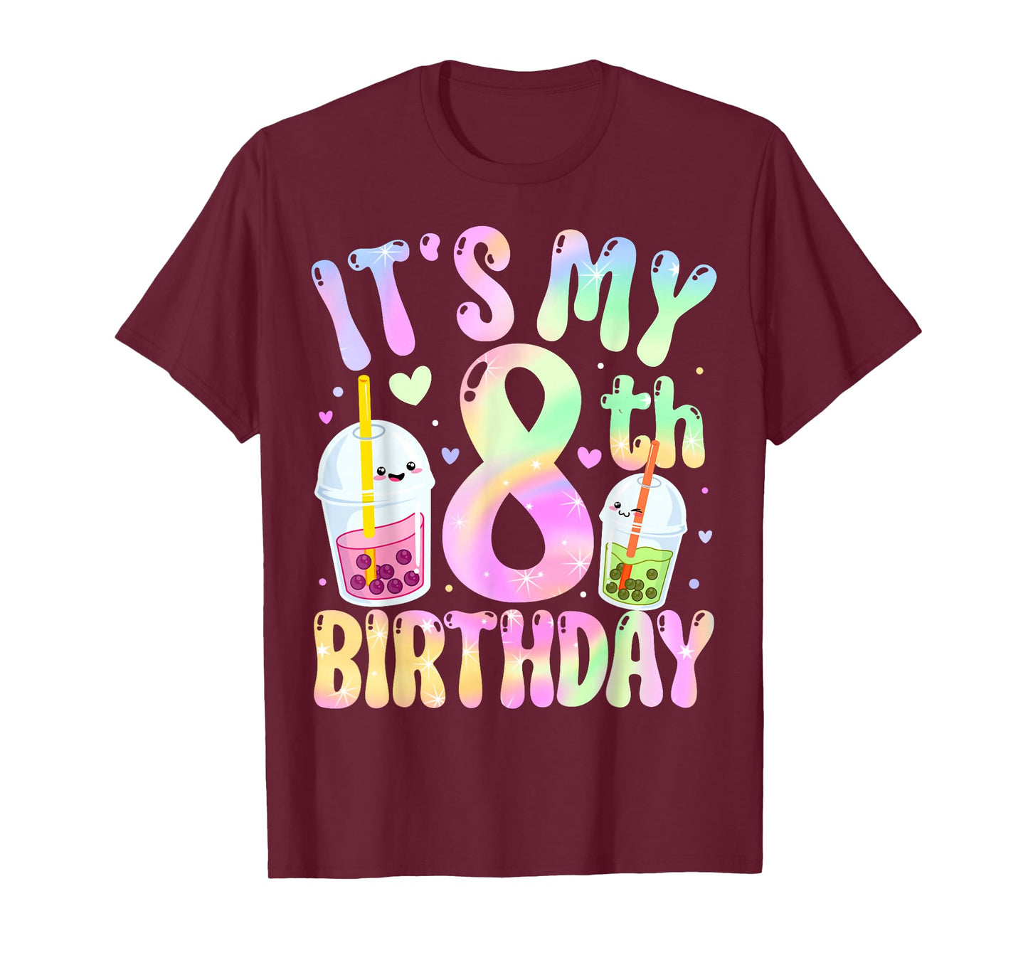 It's My 8th Birthday Bubble Boba Tea Party 8 Year Old Girl T-Shirt