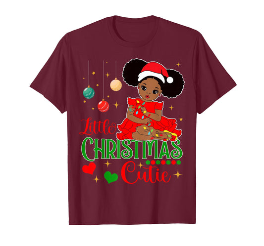Black Girl Little Christmas Cutie Kids Toddler Girl Xmas Pjs T-Shirt