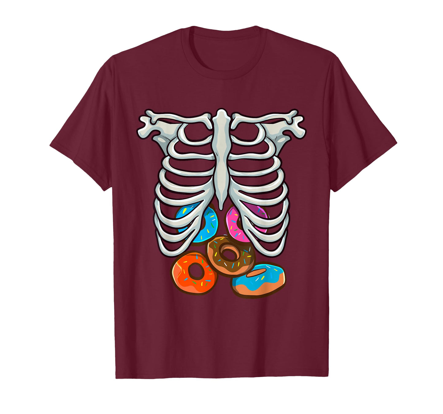 Skeleton Donuts Rib Cage Funny Halloween Costume Cosplay T-Shirt