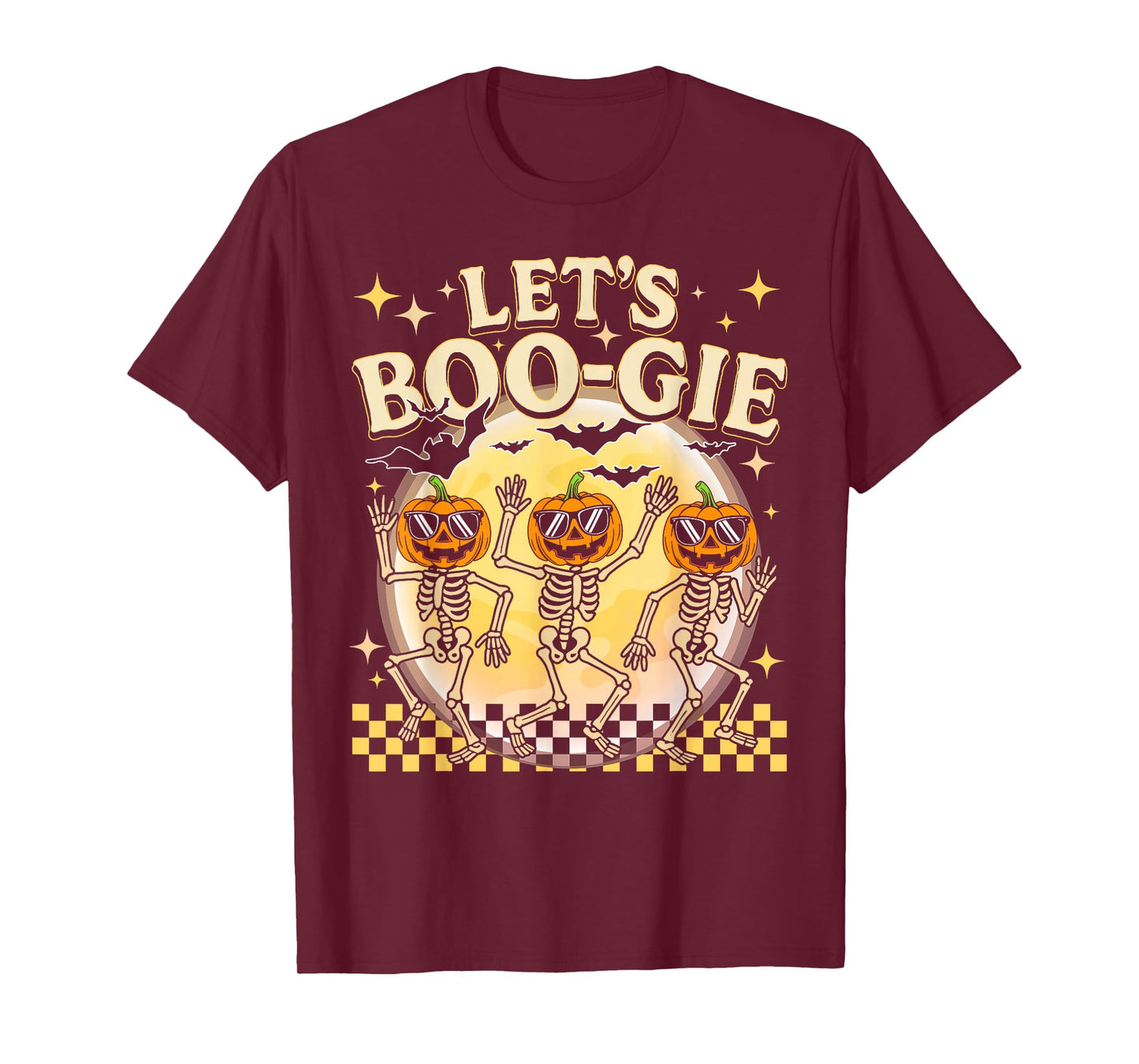Lets Boo gie Pumpkin Skeleton Retro Halloween Costume T-Shirt