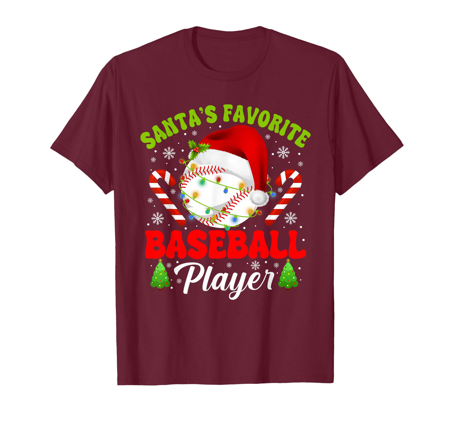 Santa's Favorite Baseball Player Christmas Pajamas Men Boys T-Shirt