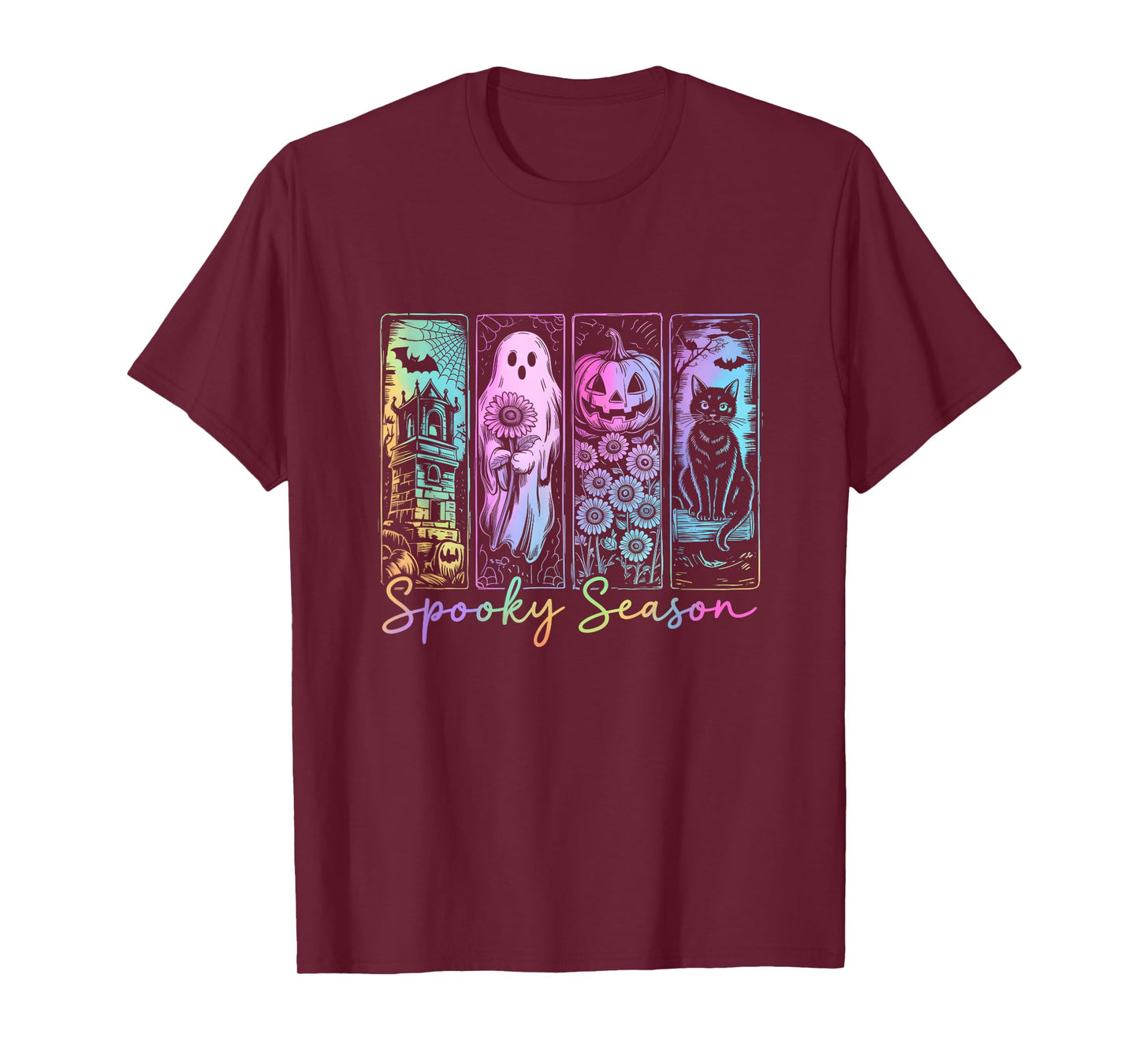 Spooky Season Vintage Halloween Ghost Cat Horror Movie Women T-Shirt