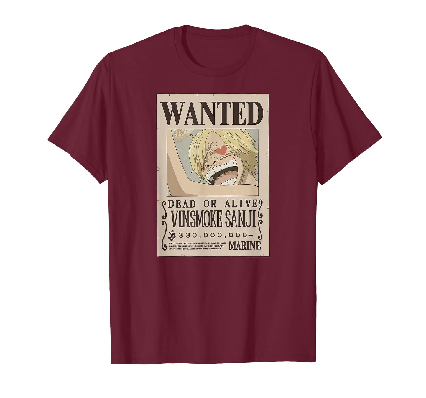 One Piece Anime Vinsmoke Sanji Wanted Poster T-Shirt