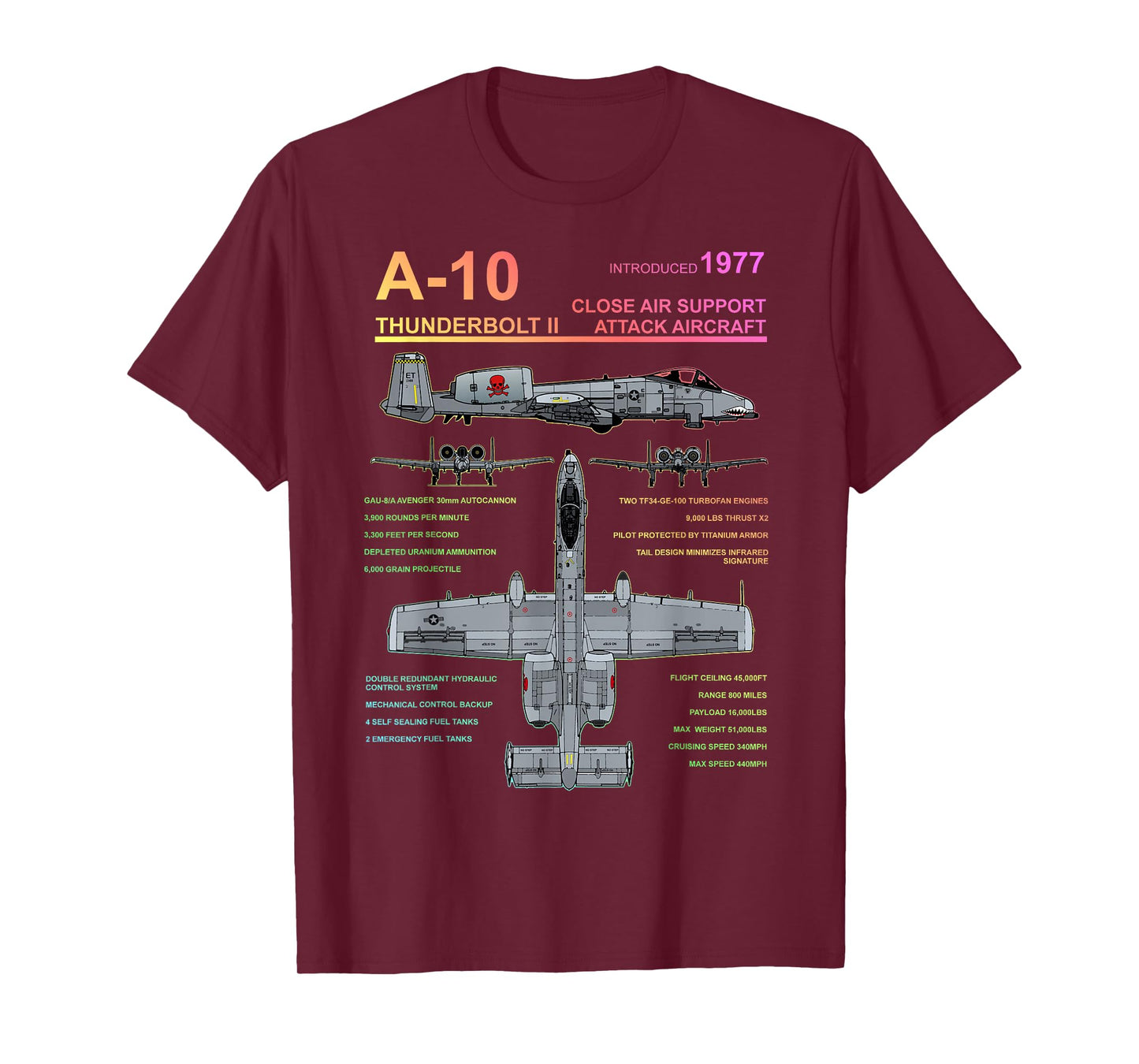 A-10 Thunderbolt II Warthog Jet Full Spectrum Blueprint T-Shirt