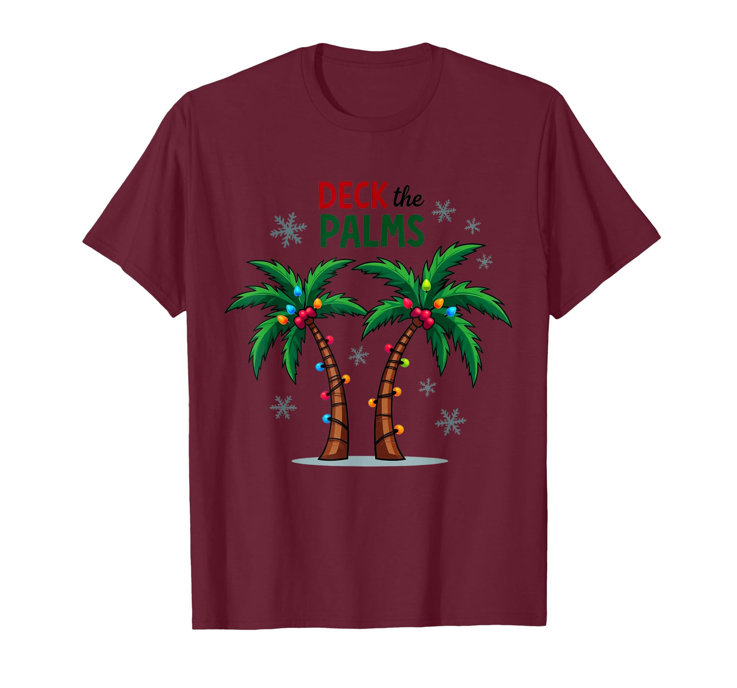 Deck The Palms Tropical Hawaii Christmas Palm Tree Lights T-Shirt