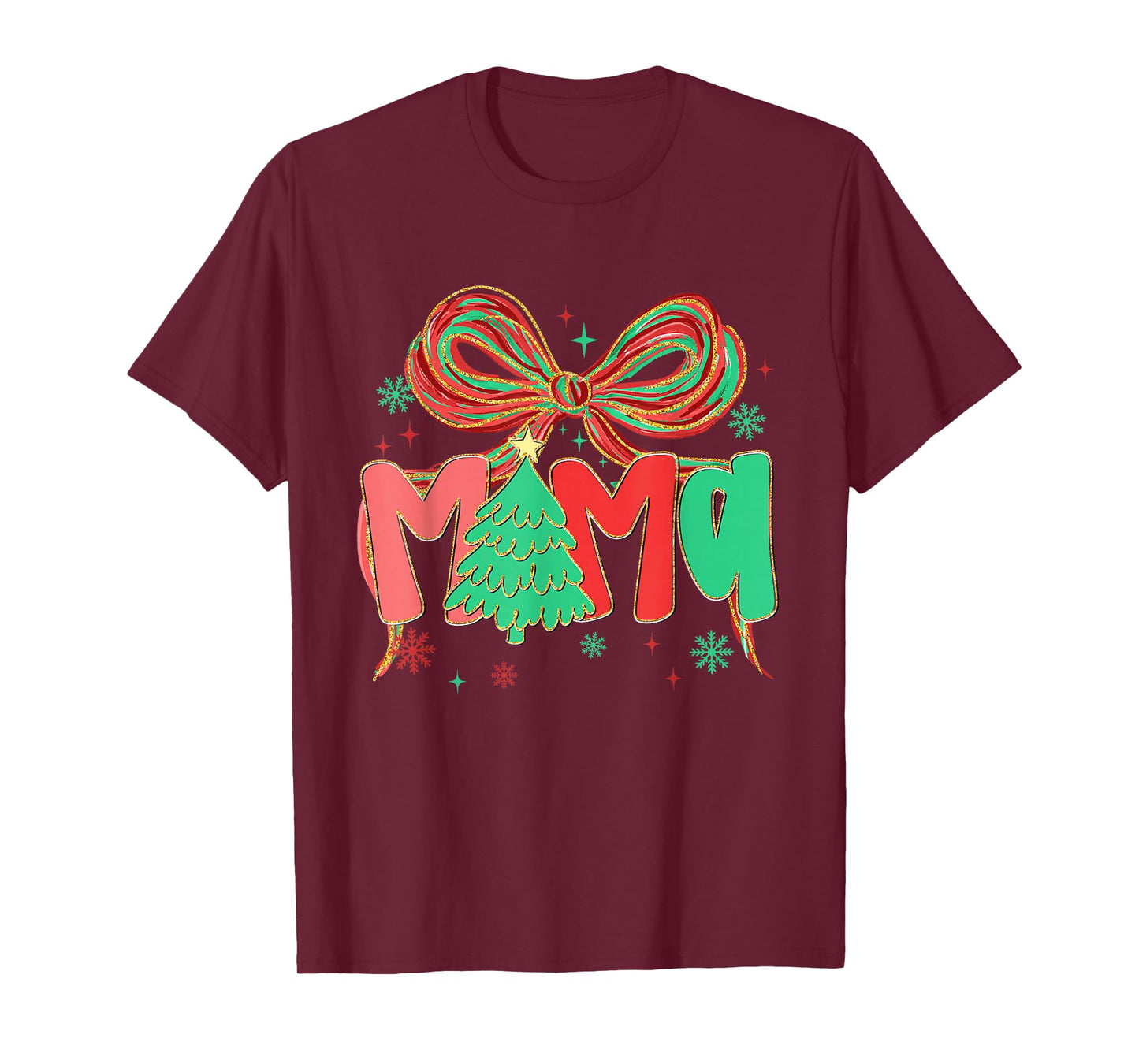 Coquette Bow Mama Christmas Tree Festive Holiday Xmas Mom T-Shirt