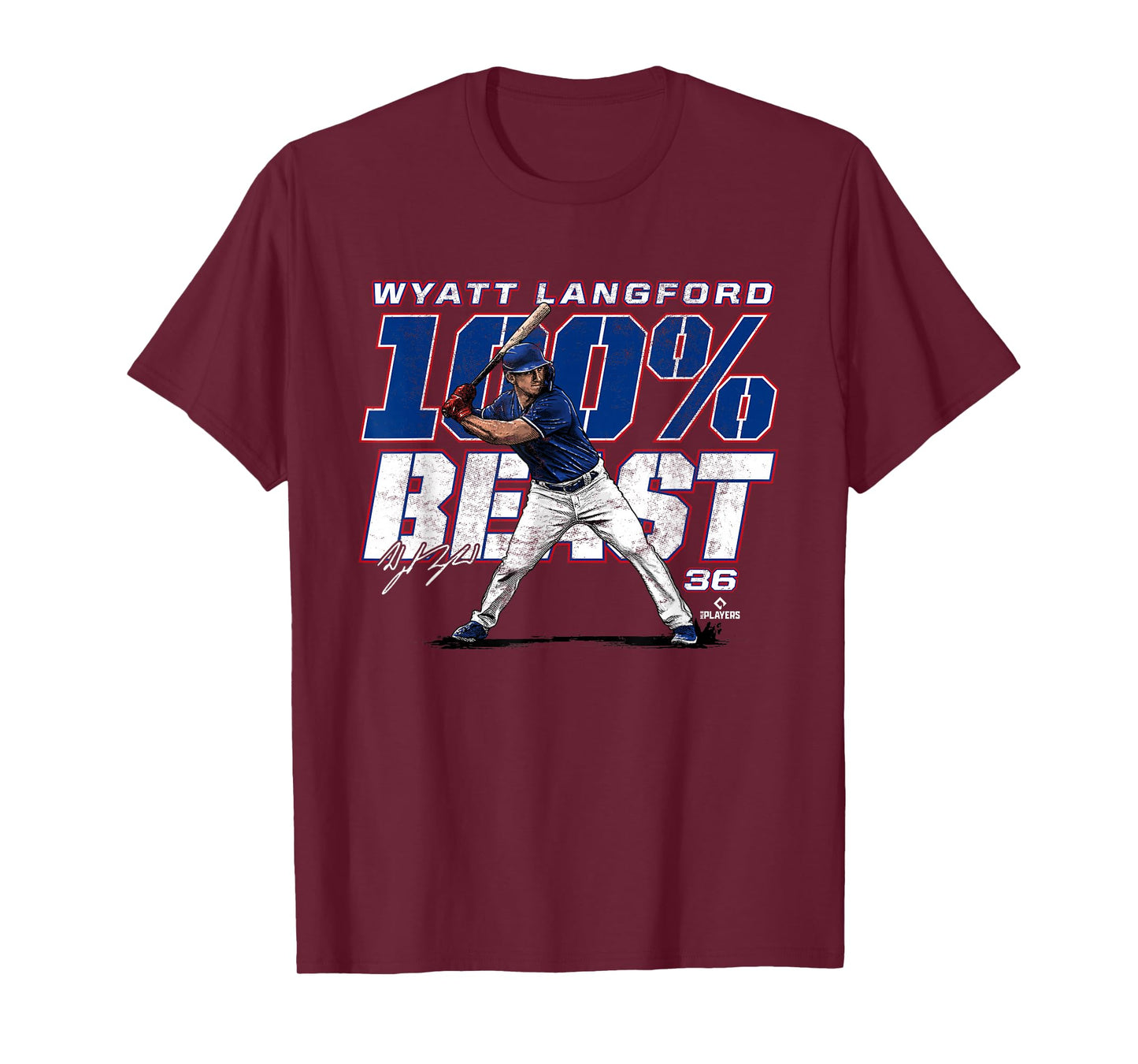 100 Percent Beast Wyatt Langford Texas MLBPA T-Shirt