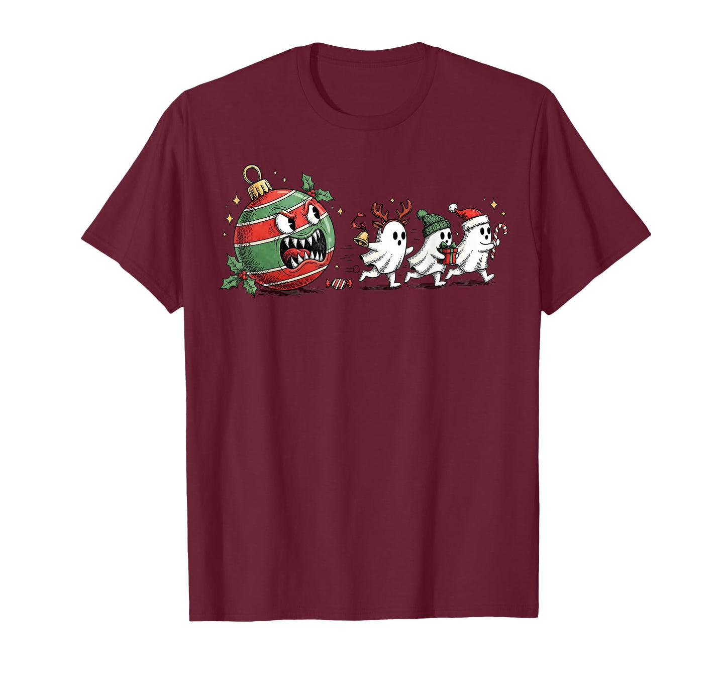 Funny Christmas Ball Eating Ghosts Gamer Men Women Kids T-Shirt