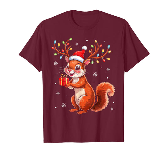 Squirrel Christmas Lights Santa Xmas Family Matching Pajama T-Shirt