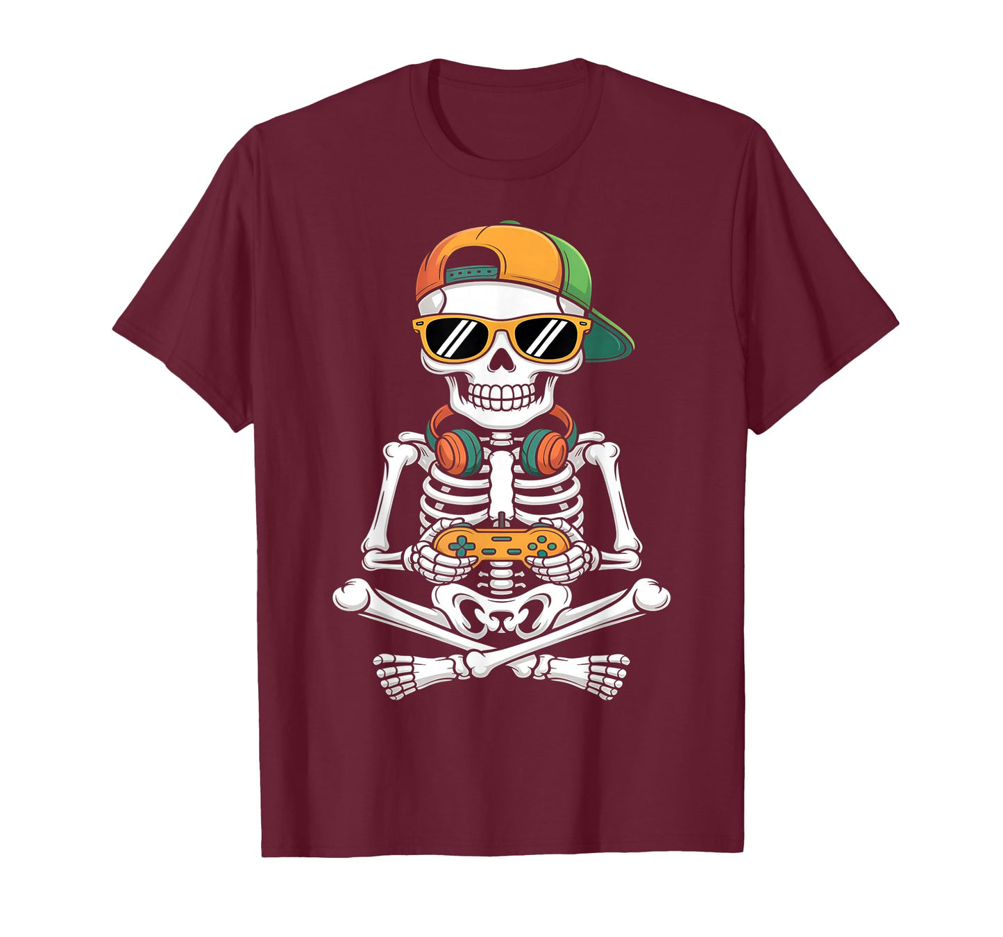 Halloween Skeleton Gamer Video Gaming Boys Men Kids Teens T-Shirt
