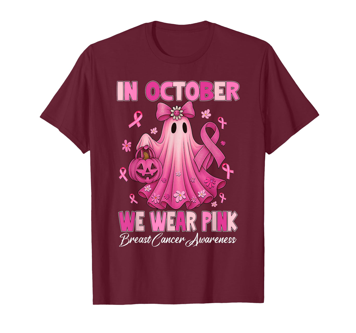 Breast Cancer Women Halloween in October We Wear Pink T-Shirt
