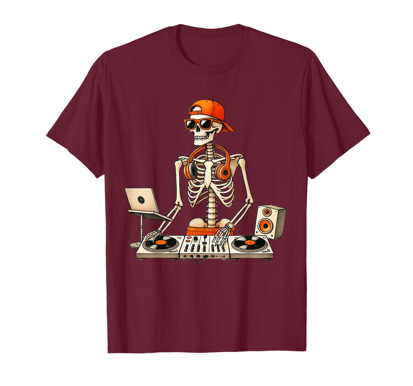 Skeleton DJ Halloween Costume Turntable Music Funny Men Boys T-Shirt
