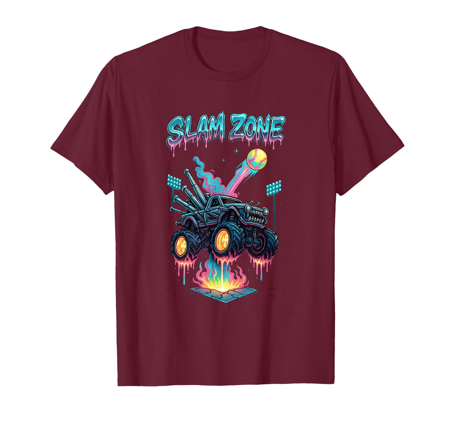 Dripping Baseball Ice Cream Drip Monster Truck Lovers Boys T-Shirt