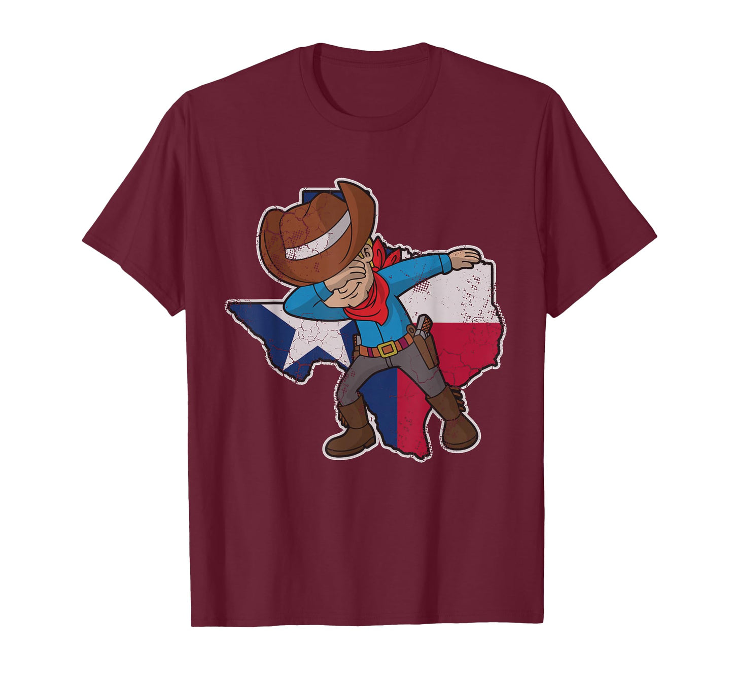 Dabbing Cowboy Texas Texan Flag Map Vintage Distressed Fade T-Shirt Small