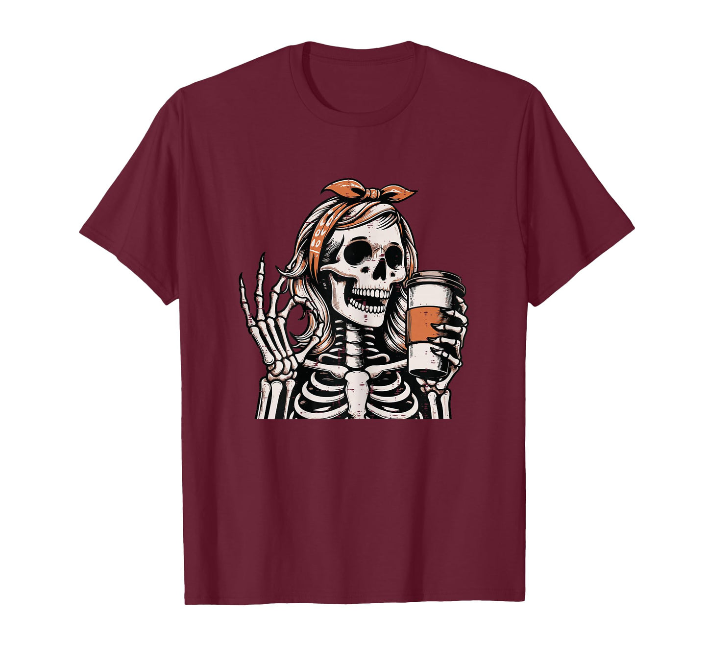 Halloween Skeleton Woman Ok Hand Coffee Costume Women Girls T-Shirt