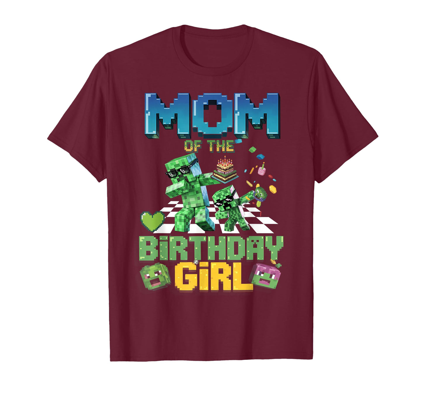 Mom of the Birthday Girl Funny Video Game Pixel Girl T-Shirt